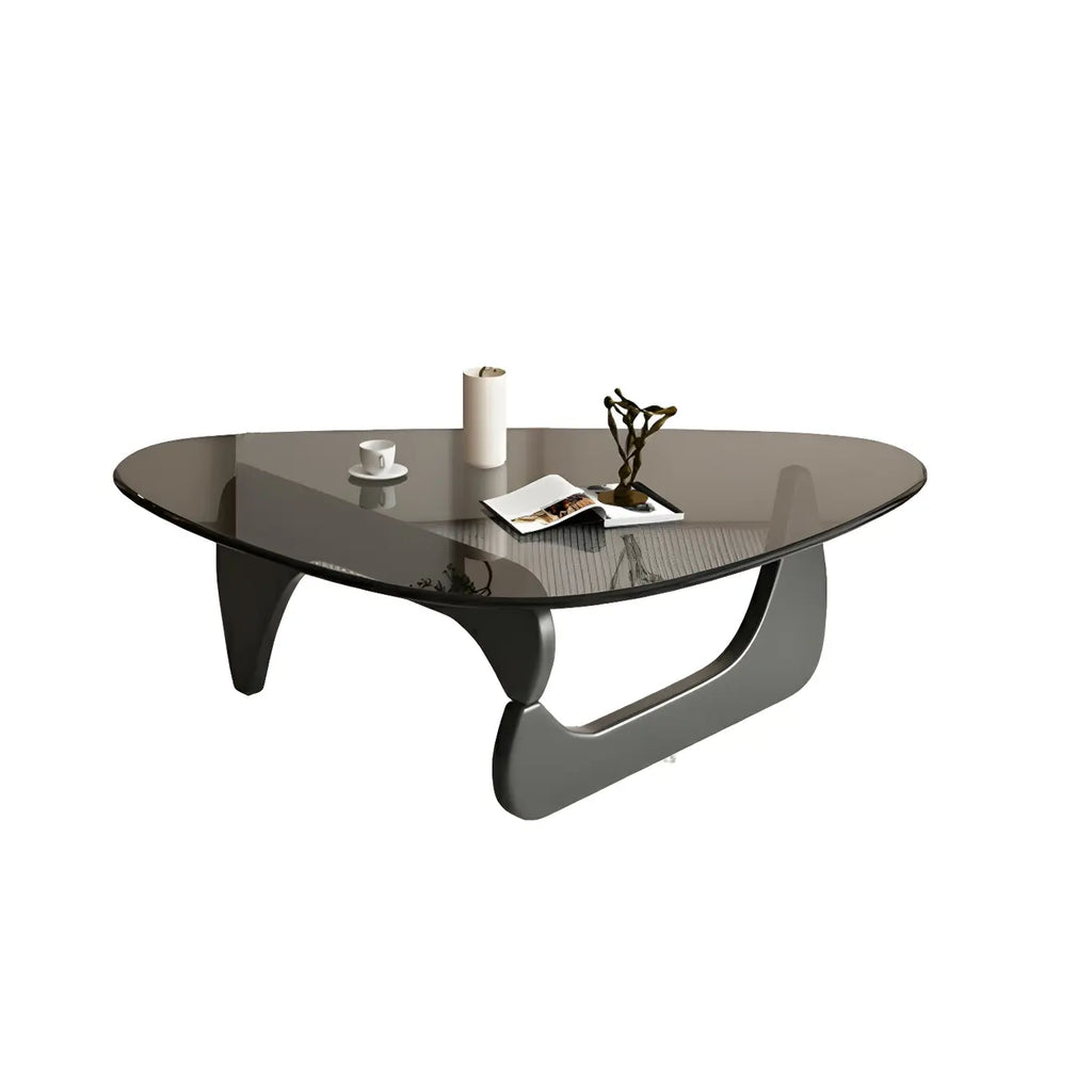 Modern Triangle Glass Coffee Table Wooden Base