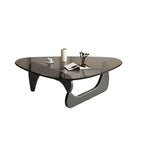 Modern Triangle Glass Coffee Table Wooden Base