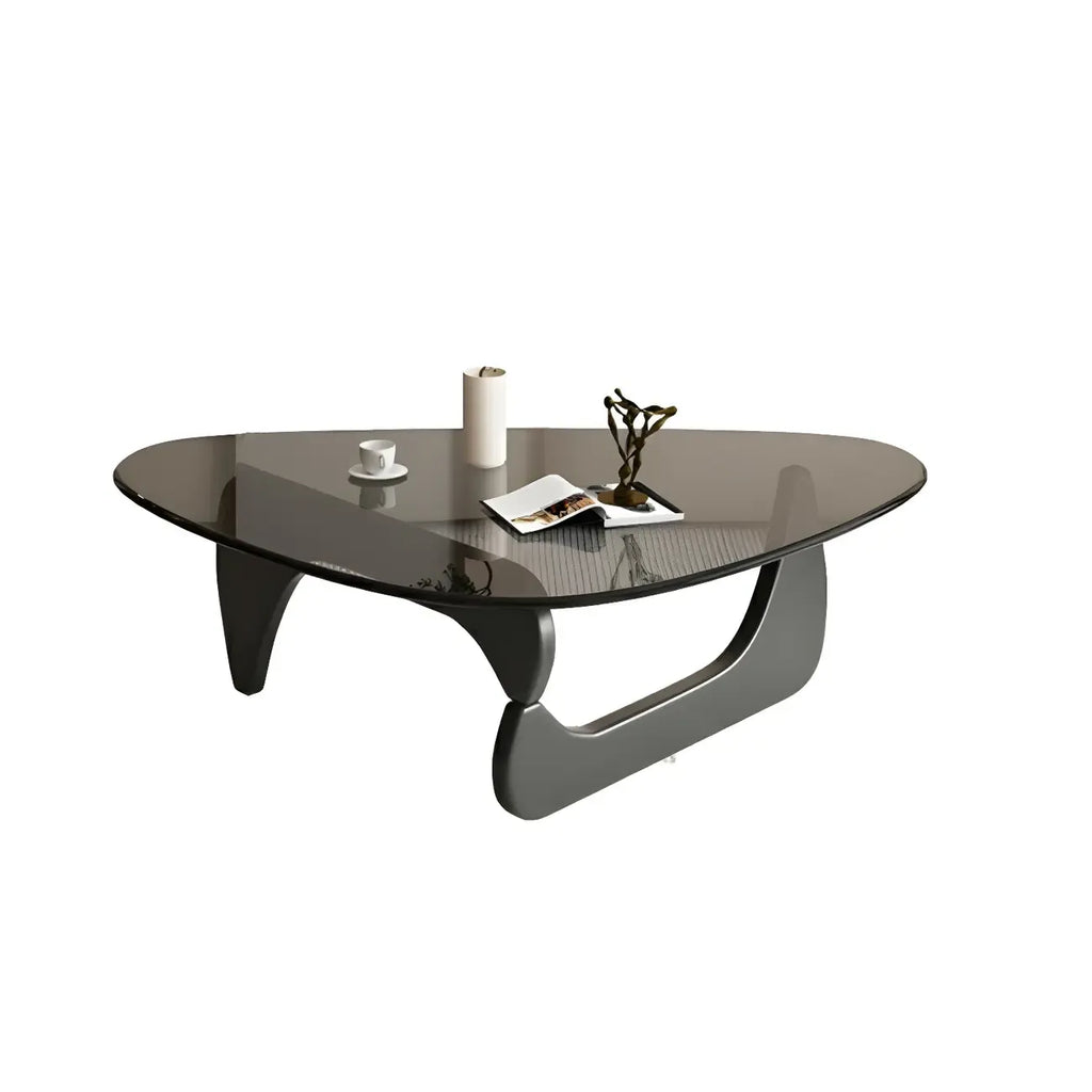Modern Triangle Glass Coffee Table Wooden Base