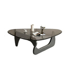 Modern Triangle Glass Coffee Table Wooden Base