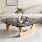 Modern Triangle Glass Coffee Table Wooden Base