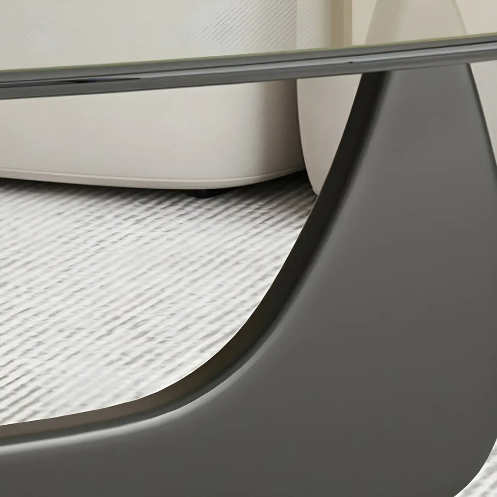 Modern Triangle Glass Coffee Table Wooden Base