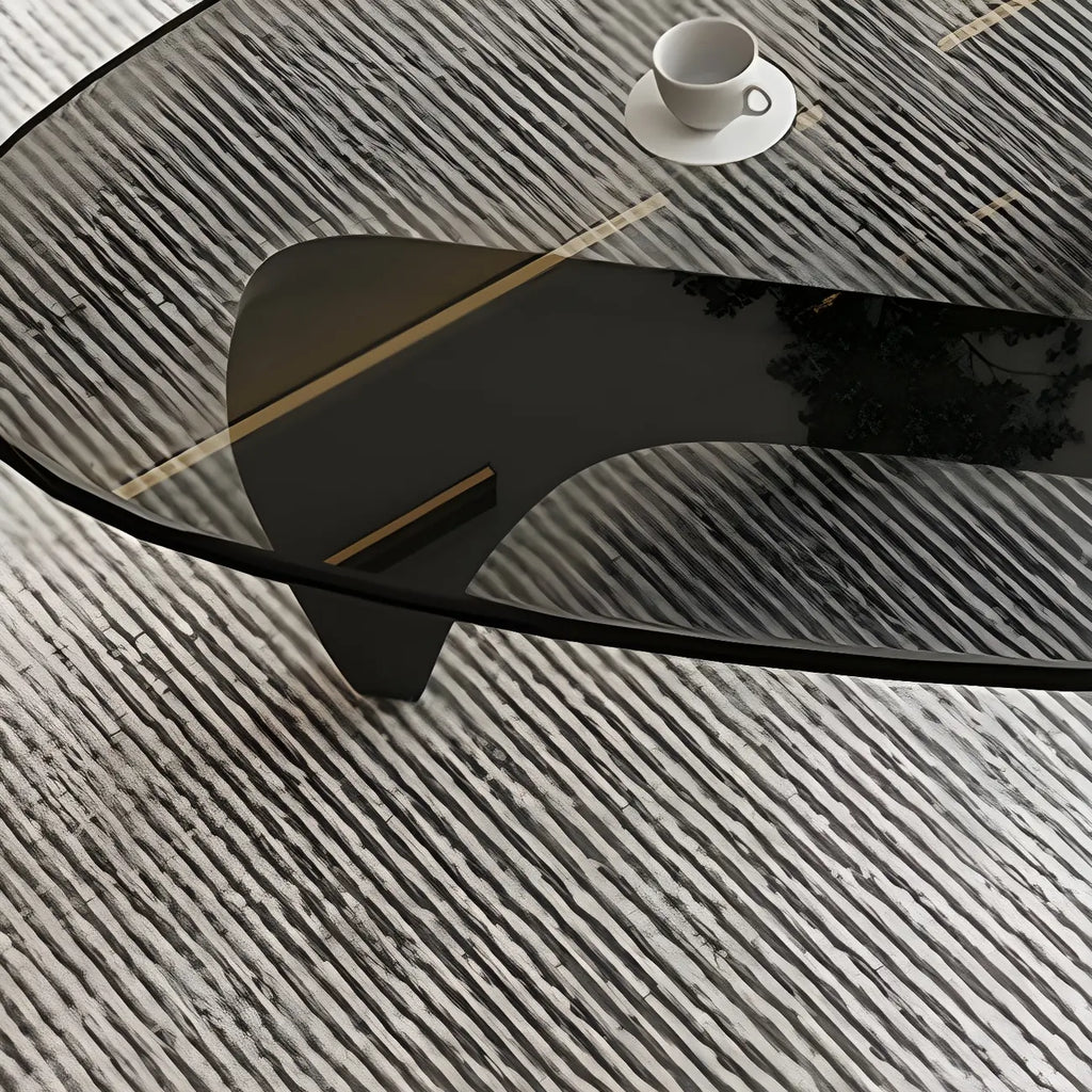 Modern Triangle Glass Coffee Table Wooden Base