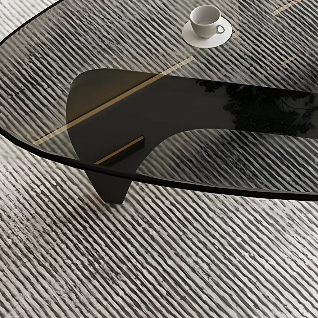 Modern Triangle Glass Coffee Table Wooden Base