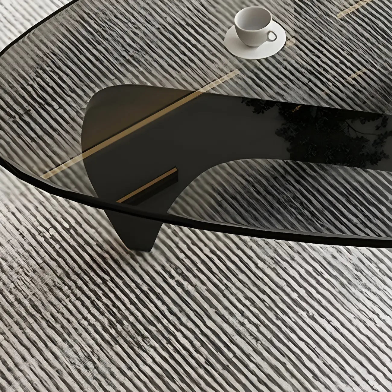 Modern Triangle Glass Coffee Table Wooden Base