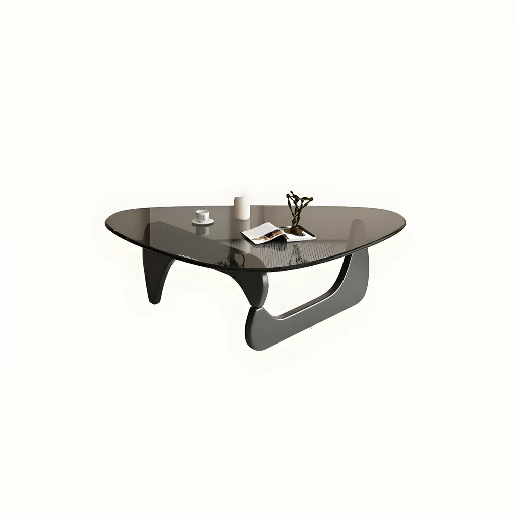 Modern Triangle Glass Coffee Table Wooden Base