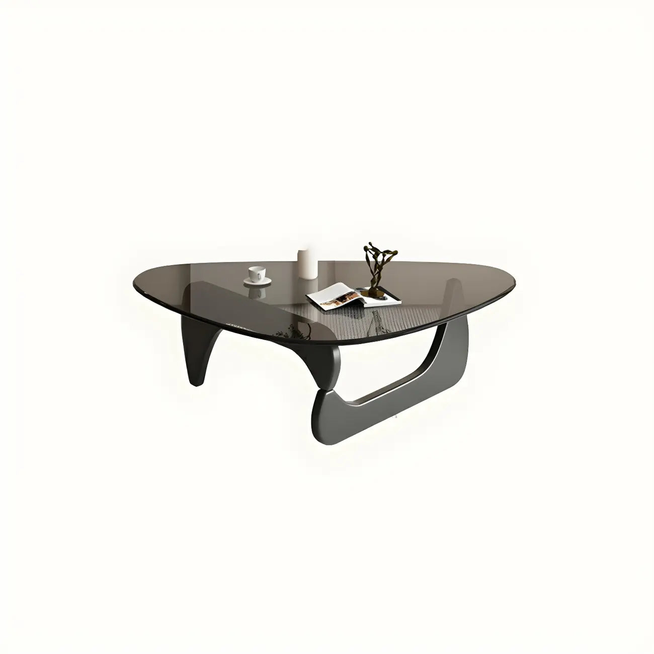 Modern Triangle Glass Coffee Table Wooden Base
