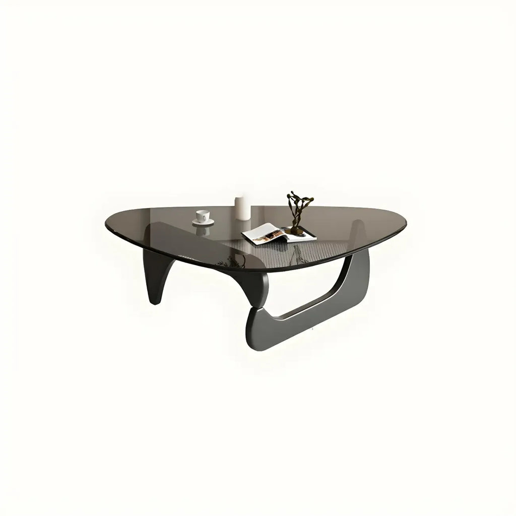 Modern Triangle Glass Coffee Table Wooden Base