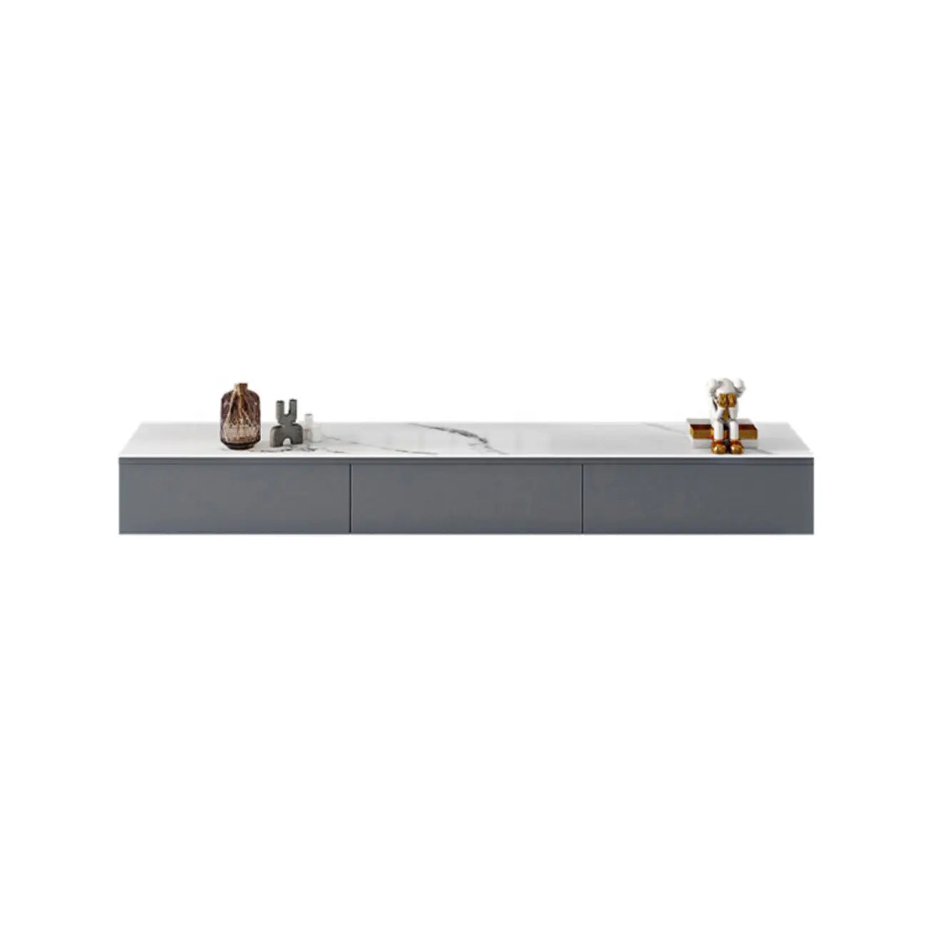 63 Grey Stone Floating Cable Management Drawers TV Stand