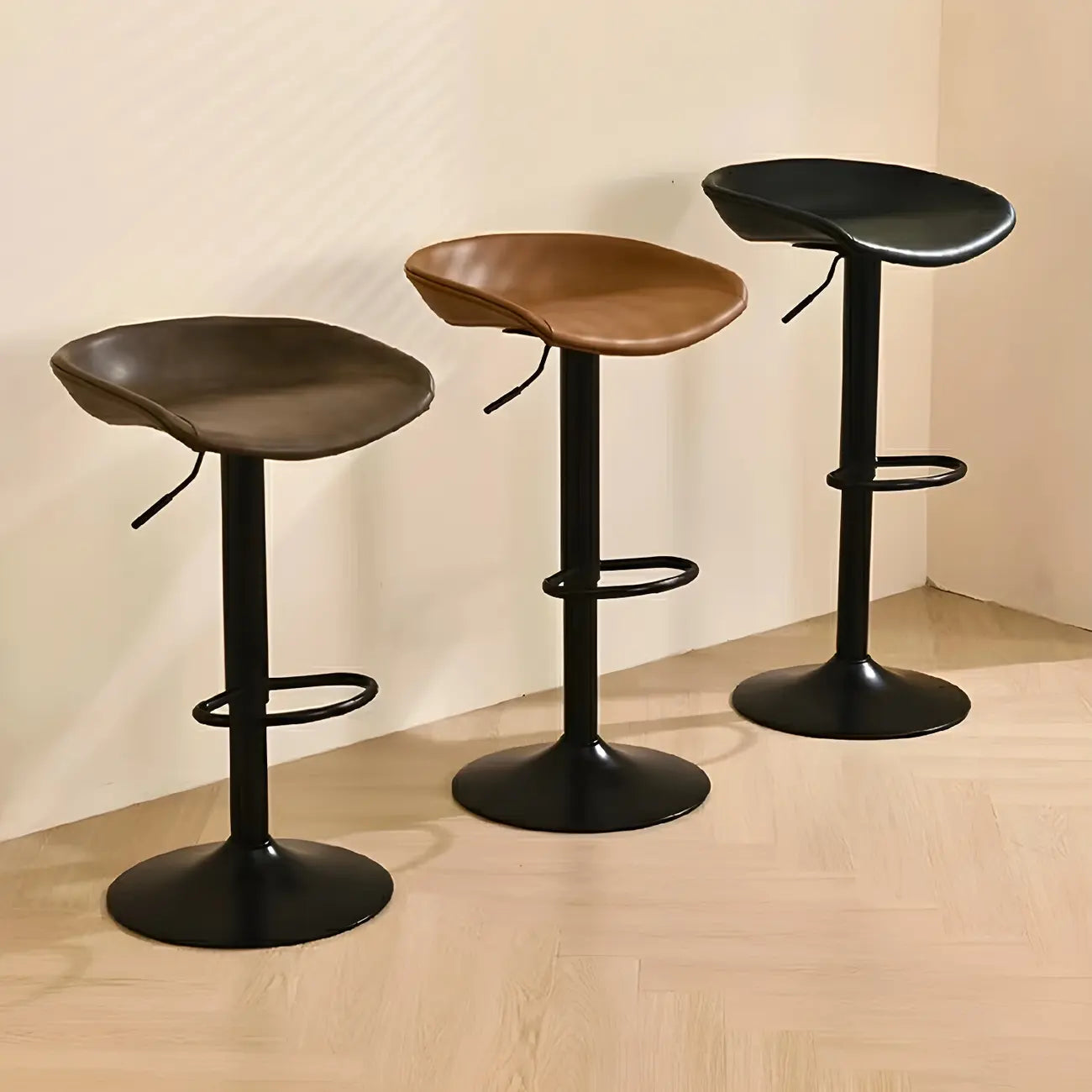 Modern Leather Black Pedestal Swivel Adjustable Bar Stool