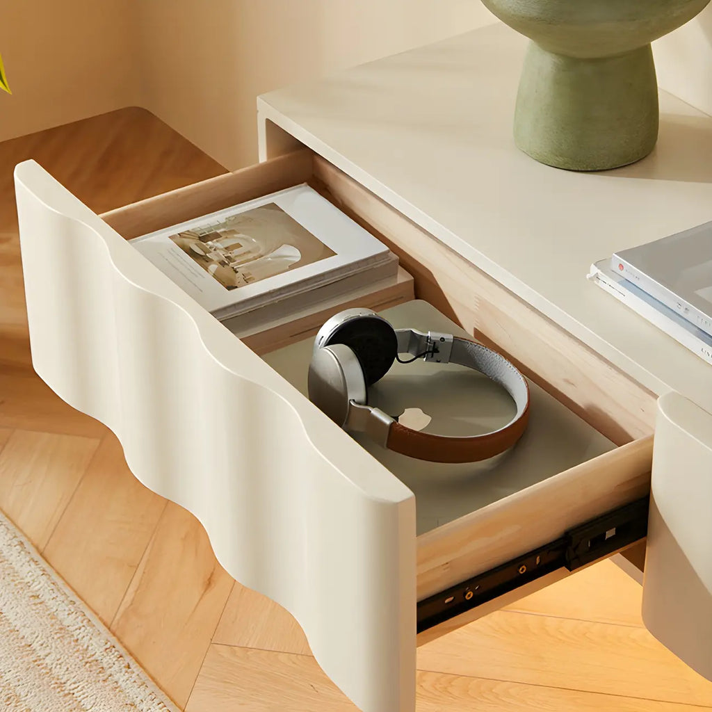 Contemporary White Wood Floating Wave TV Stand with Drawers
