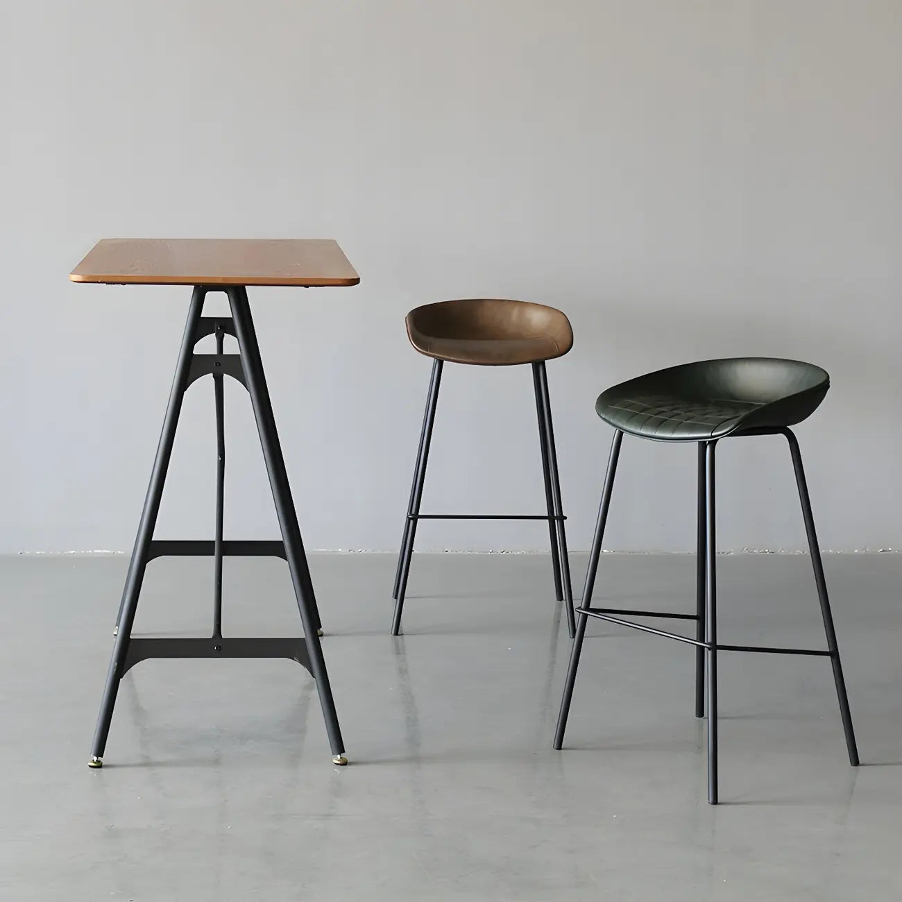 Industrial Lightweight Black Wood Wood-Tone Metal Bar Tables