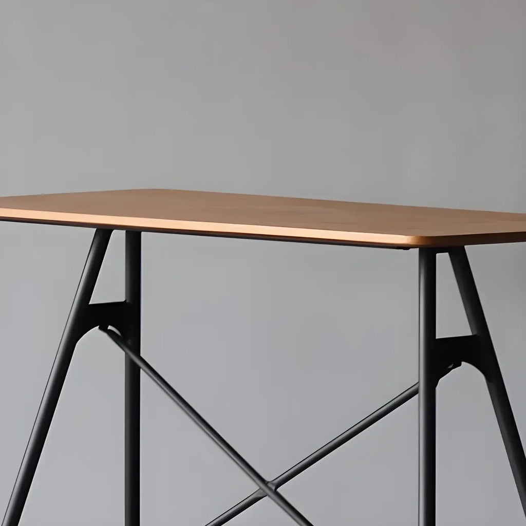 Industrial Lightweight Black Wood Wood-Tone Metal Bar Tables