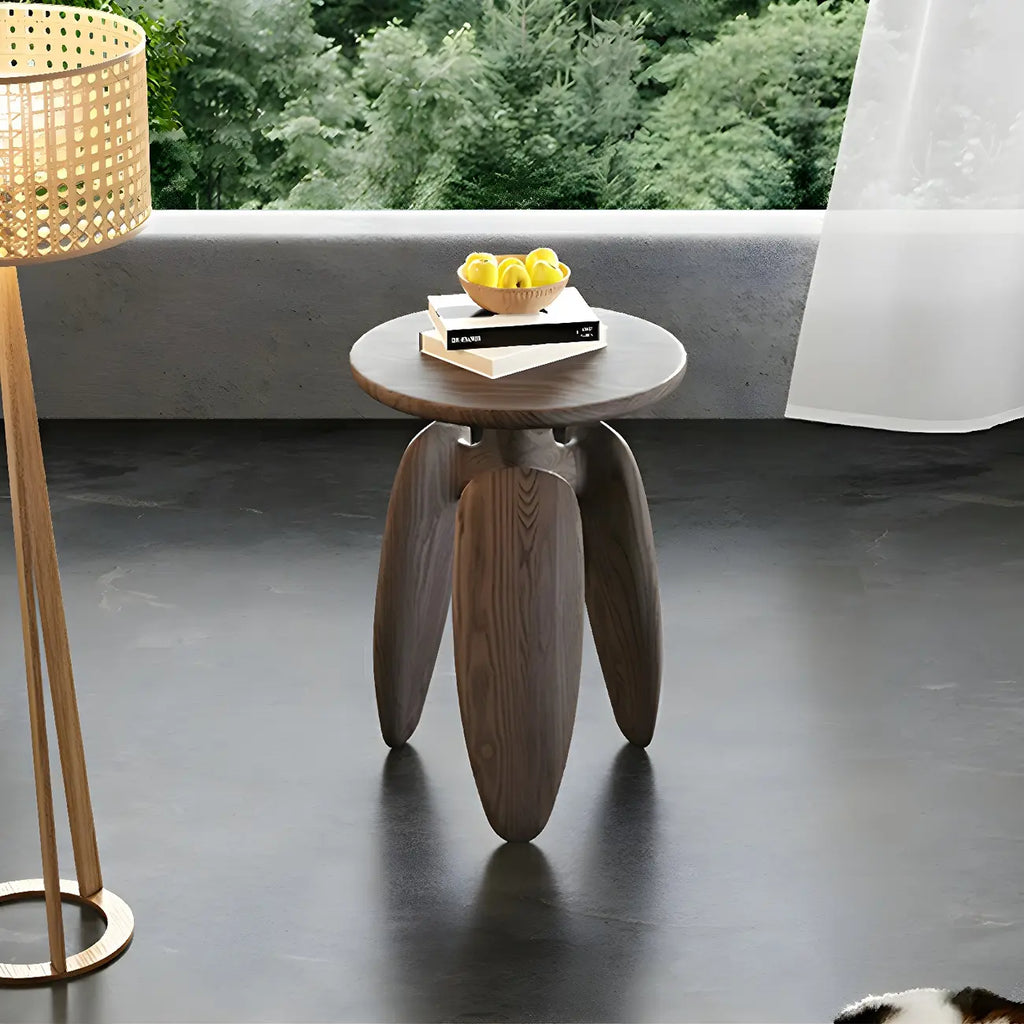 Natural Ash Wood Round Living Room Side Table Three Legs