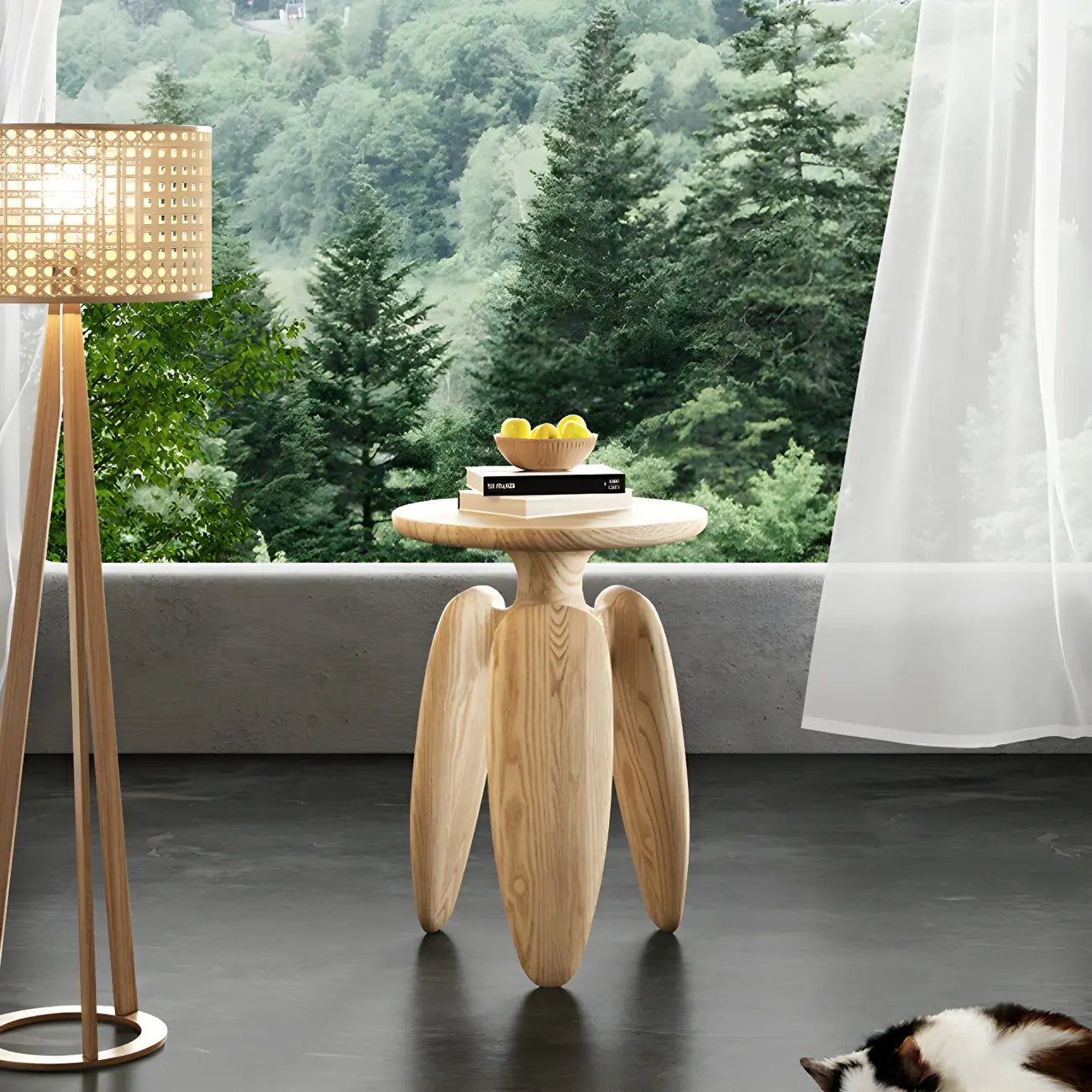 Natural Ash Wood Round Living Room Side Table Three Legs
