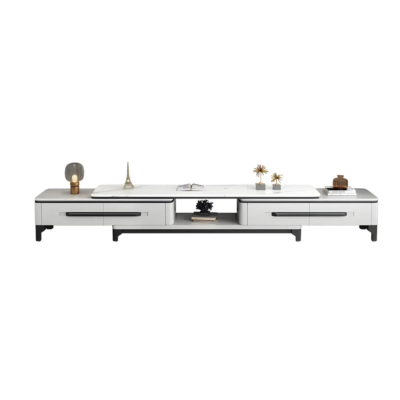 67 White Modern Stone Open Storage TV Stand with Drawers