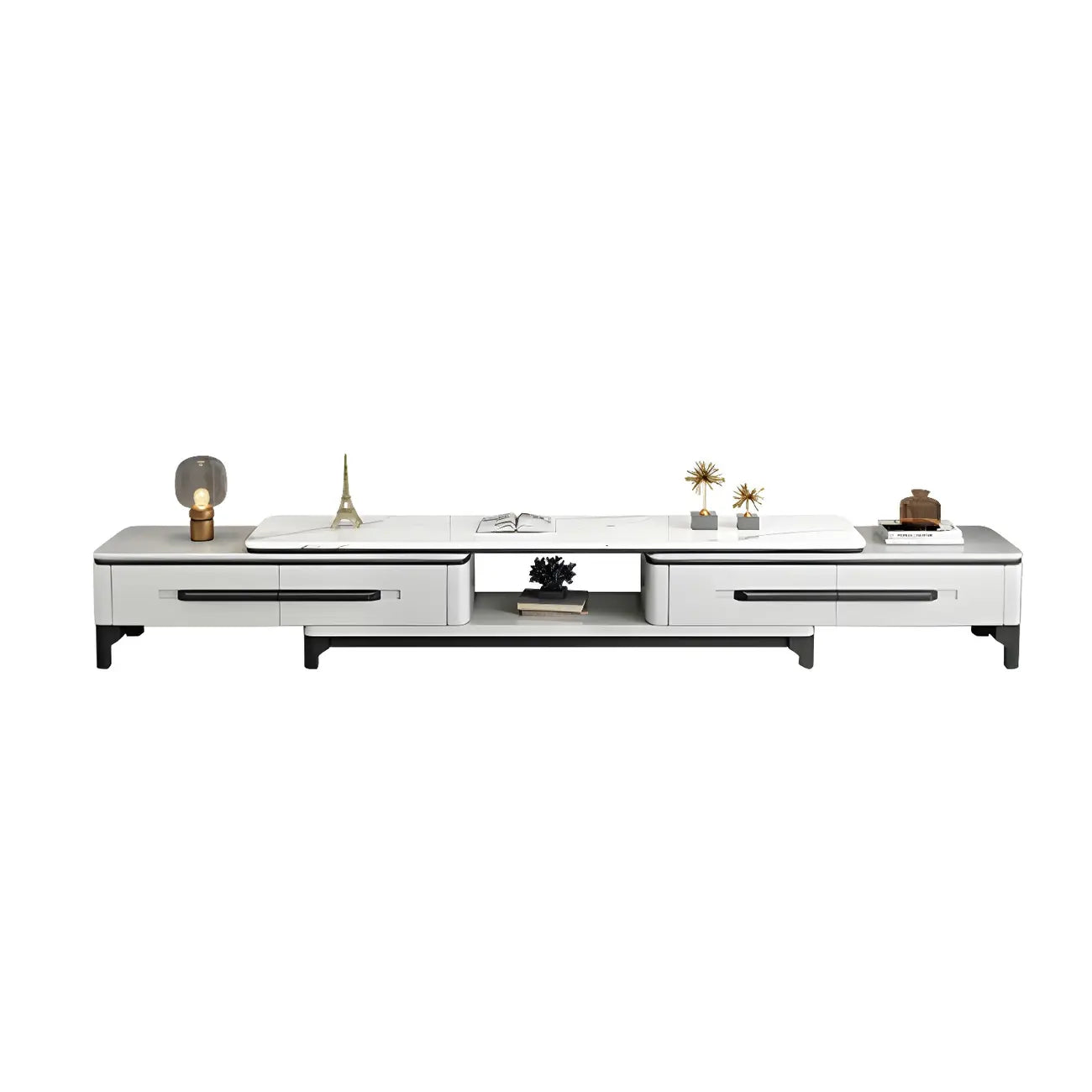 67 White Modern Stone Open Storage TV Stand with Drawers