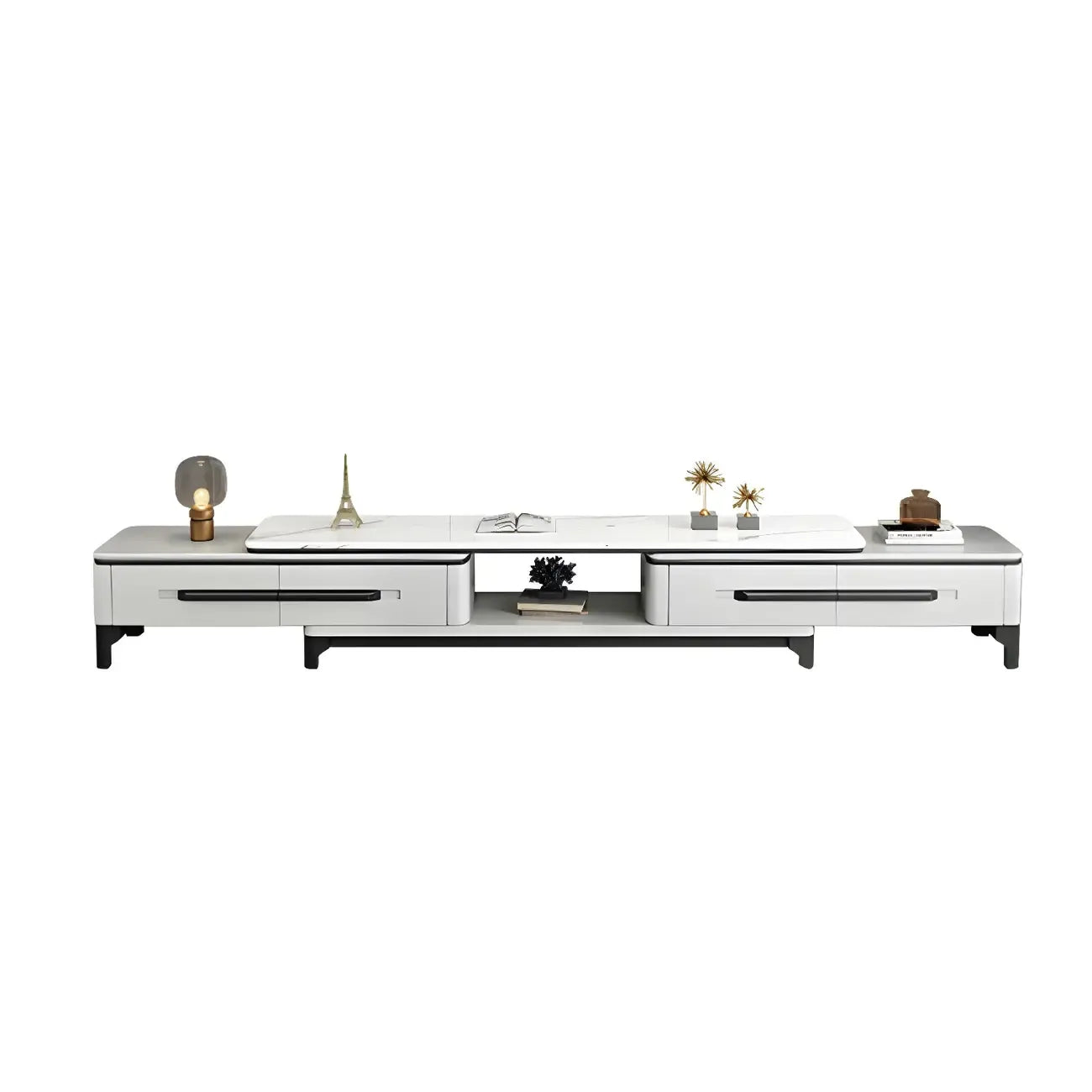 67 White Modern Stone Open Storage TV Stand with Drawers