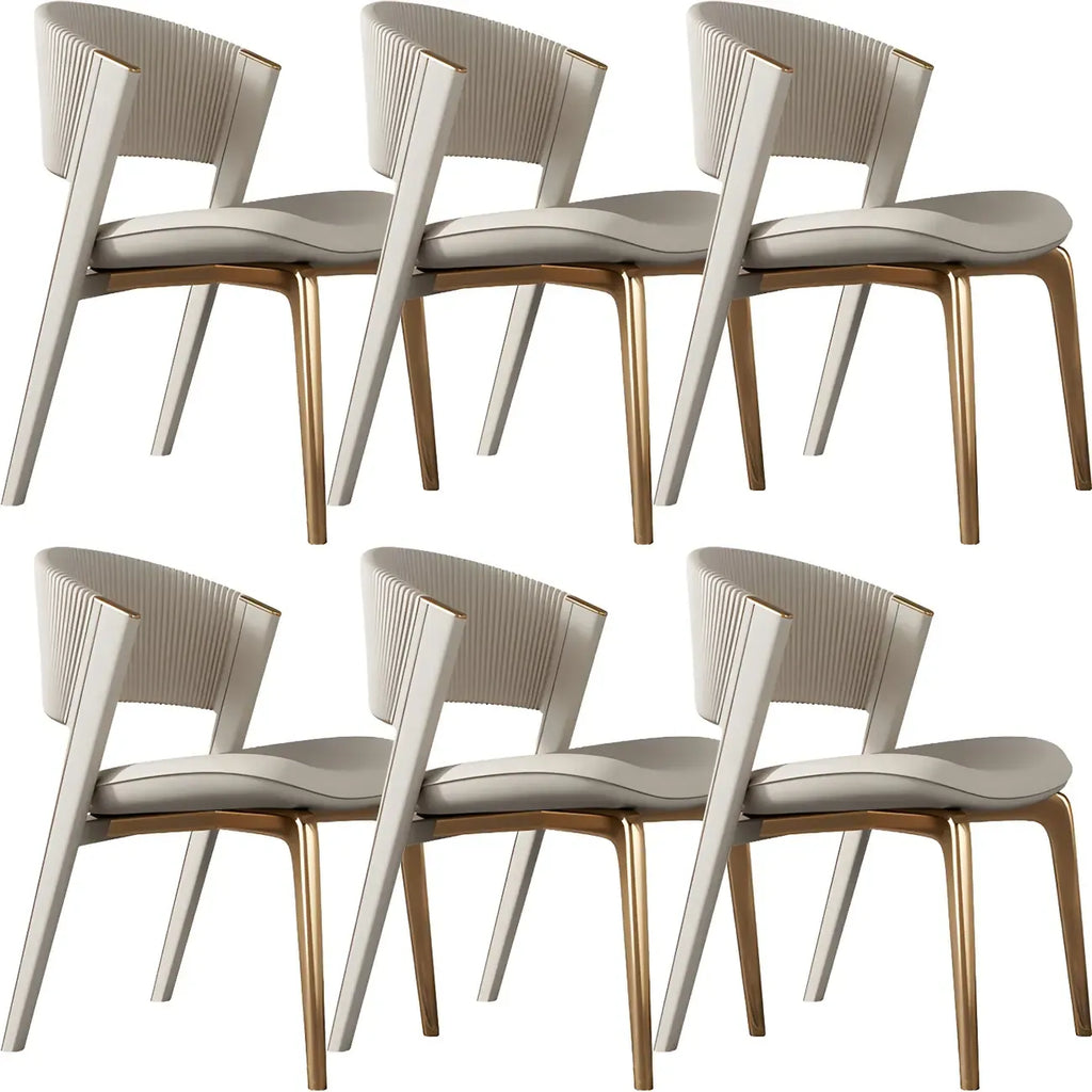 Off-White Faux Leather Brass Legs Dining Chair