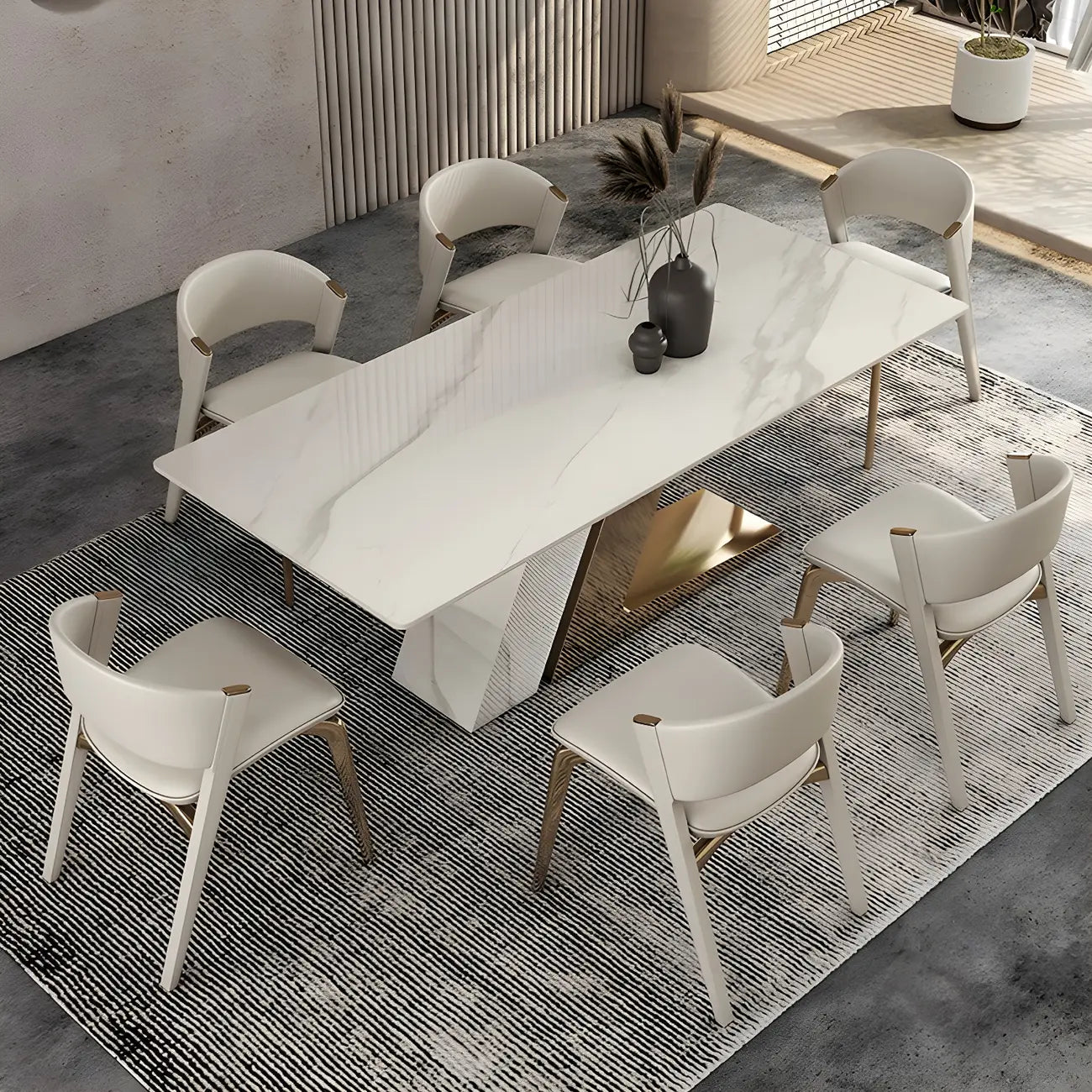 Off-White Faux Leather Brass Legs Dining Chair
