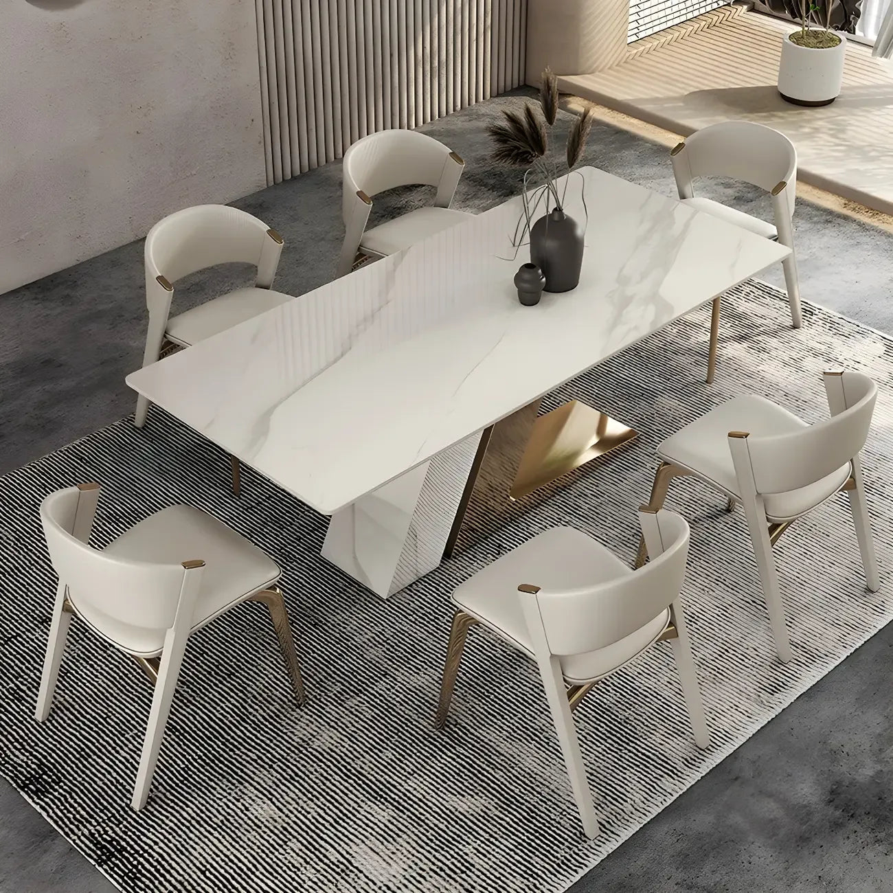 Off-White Faux Leather Brass Legs Dining Chair