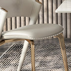 Off-White Faux Leather Brass Legs Dining Chair