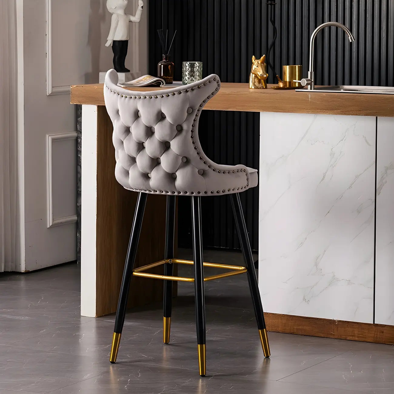 Velvet Upholstered Wingback Counter Height Bar Stools