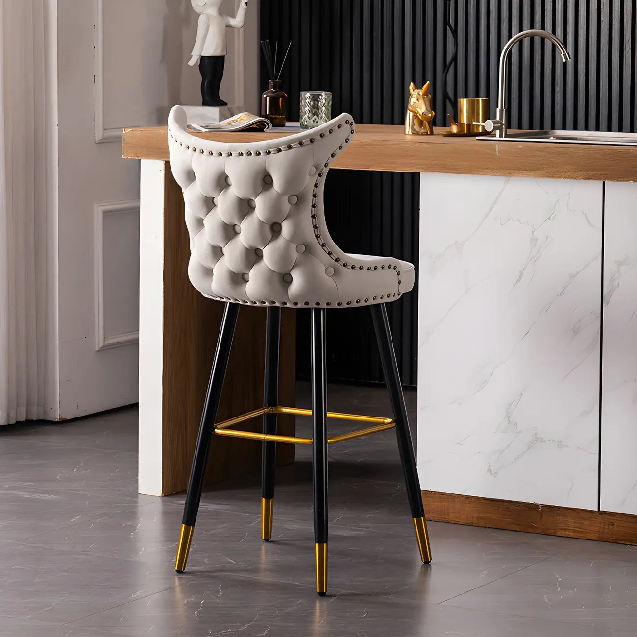 Velvet Upholstered Wingback Counter Height Bar Stools