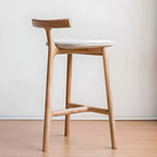 Natural Tripod Ash Wood Fabric Armless Bar Stool