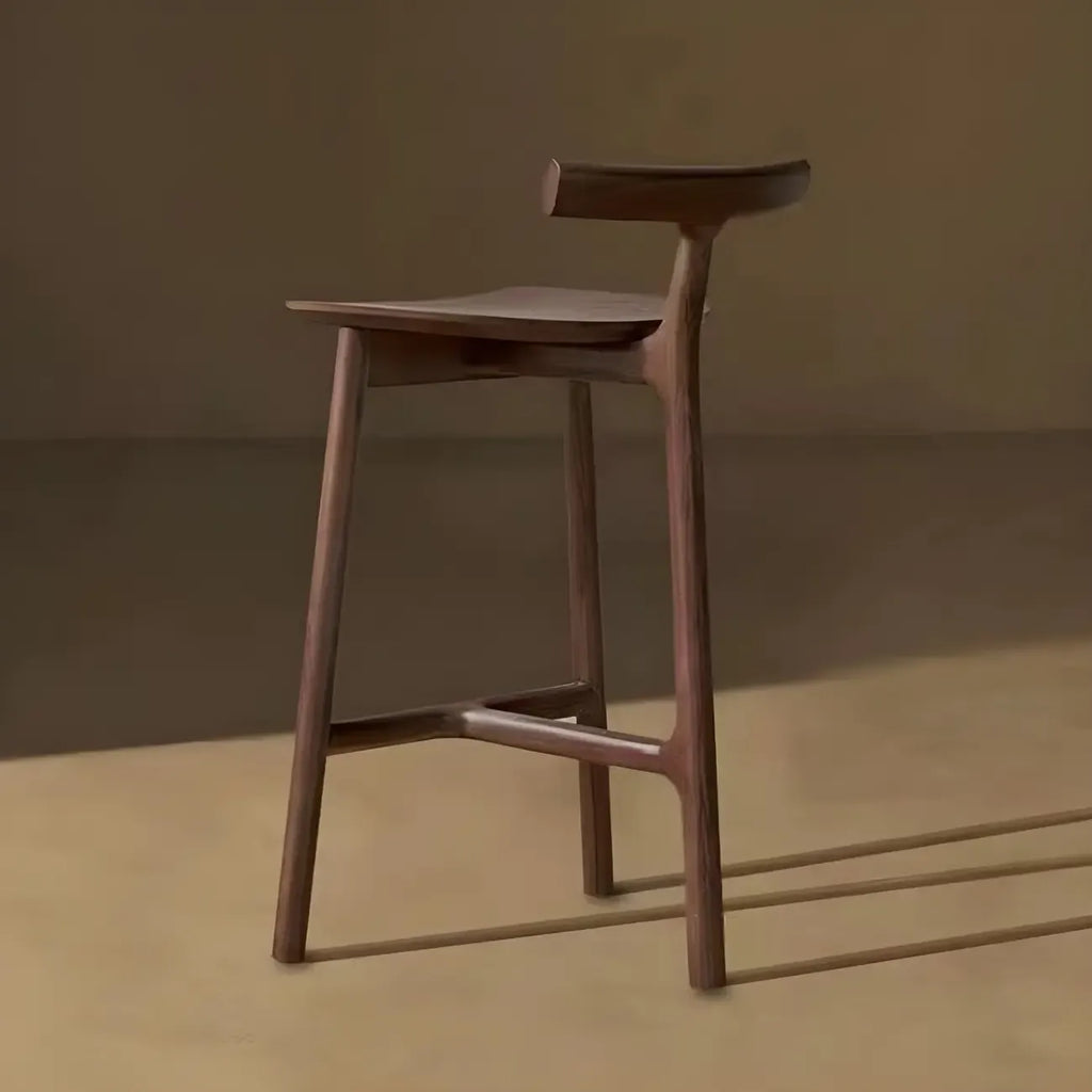 Natural Tripod Ash Wood Fabric Armless Bar Stool