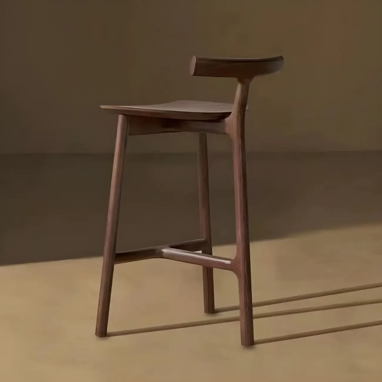 Natural Tripod Ash Wood Fabric Armless Bar Stool