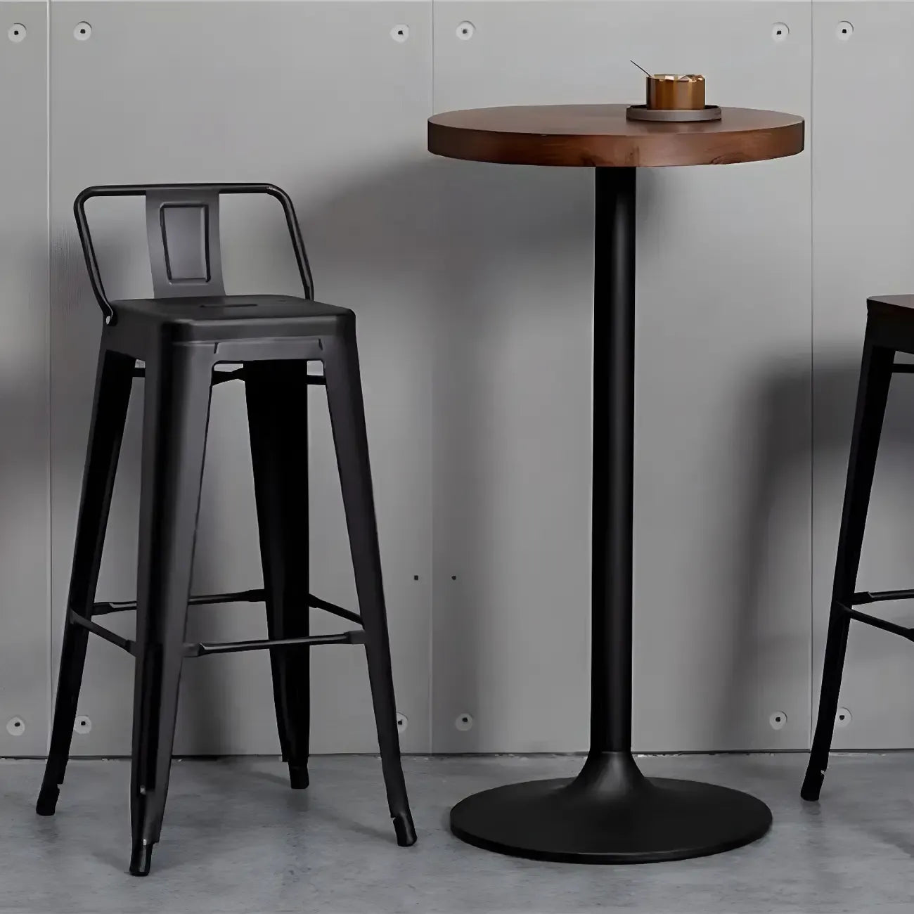 Industrial Brown Wooden Metal Pedestal Bar Tables