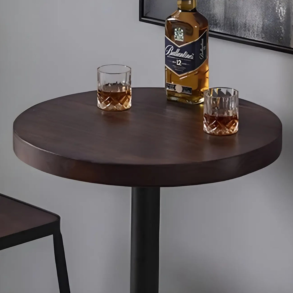 Industrial Brown Wooden Metal Pedestal Bar Tables