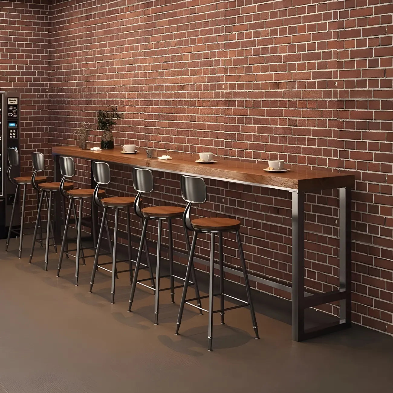 Industrial Brown Pine Wooden Metal Trestle Bar Tables