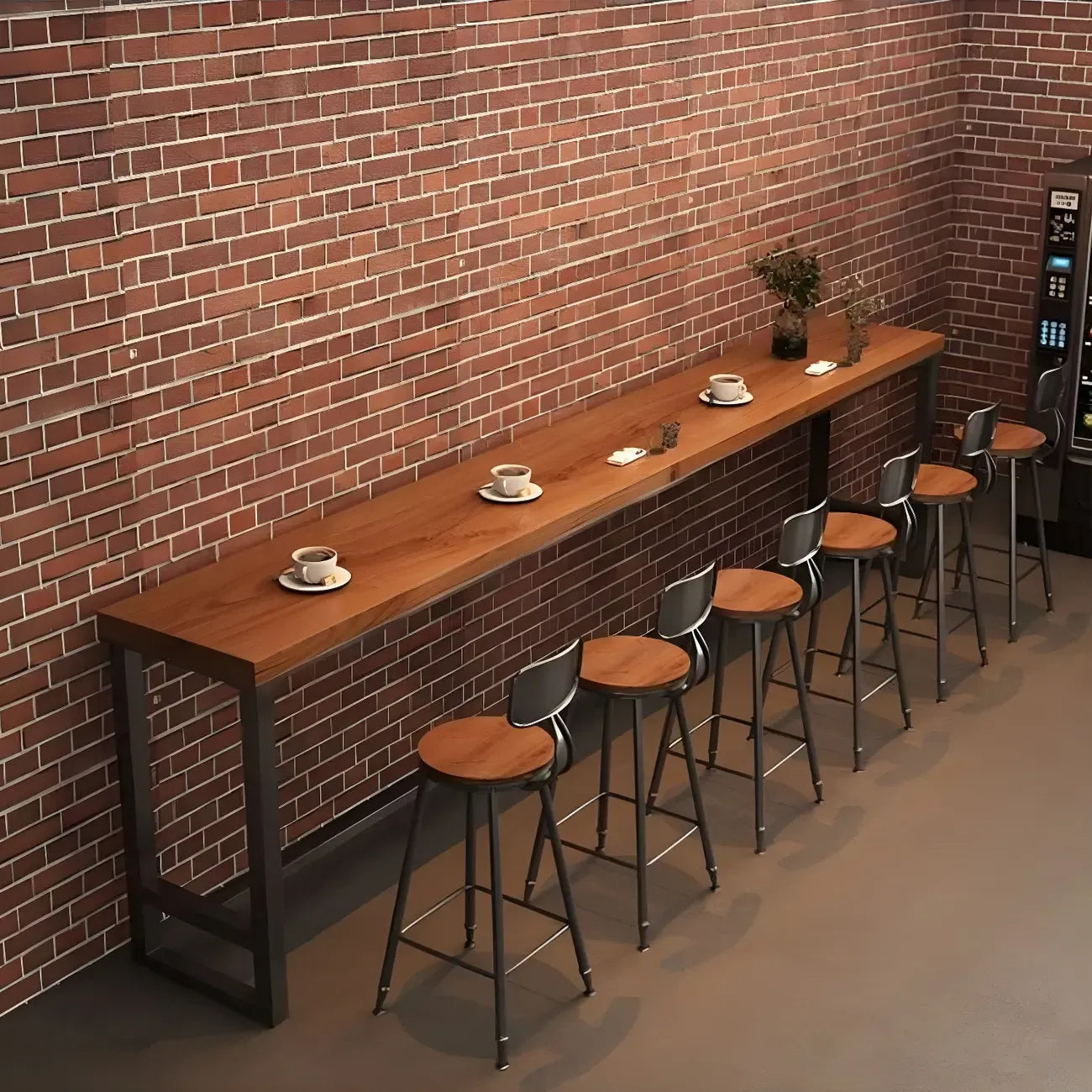 Industrial Brown Pine Wooden Metal Trestle Bar Tables