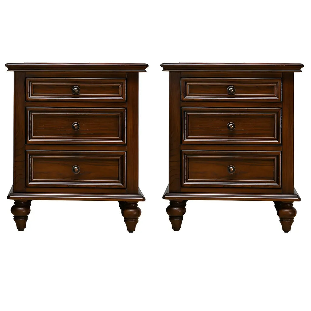 Compact Dark Walnut 3-Drawer Wood Nightstand