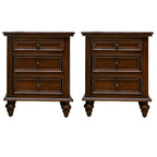 Compact Dark Walnut 3-Drawer Wood Nightstand