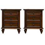 Compact Dark Walnut 3-Drawer Wood Nightstand