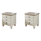 Beige Oak Wood 3-Drawer Standard Nightstand