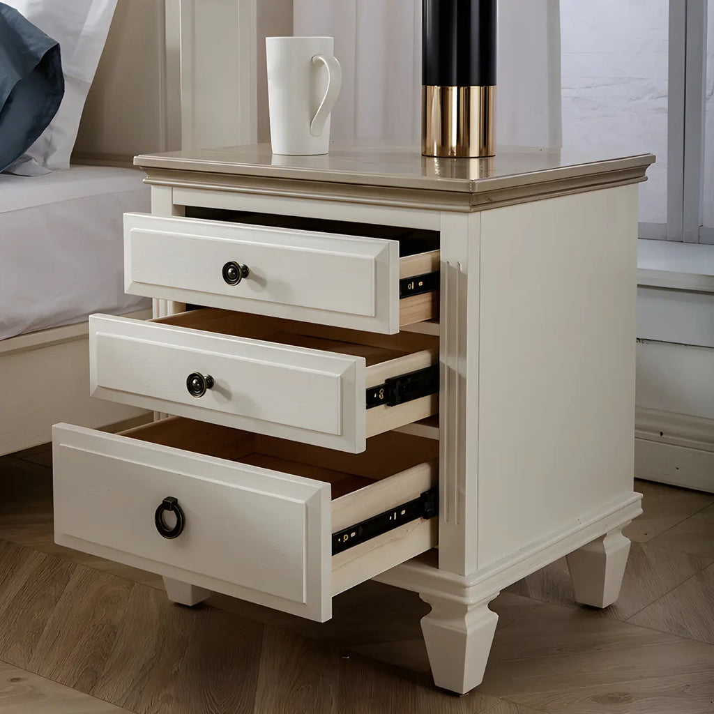 Beige Oak Wood 3-Drawer Standard Nightstand