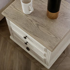 Beige Oak Wood 3-Drawer Standard Nightstand