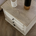 Beige Oak Wood 3-Drawer Standard Nightstand