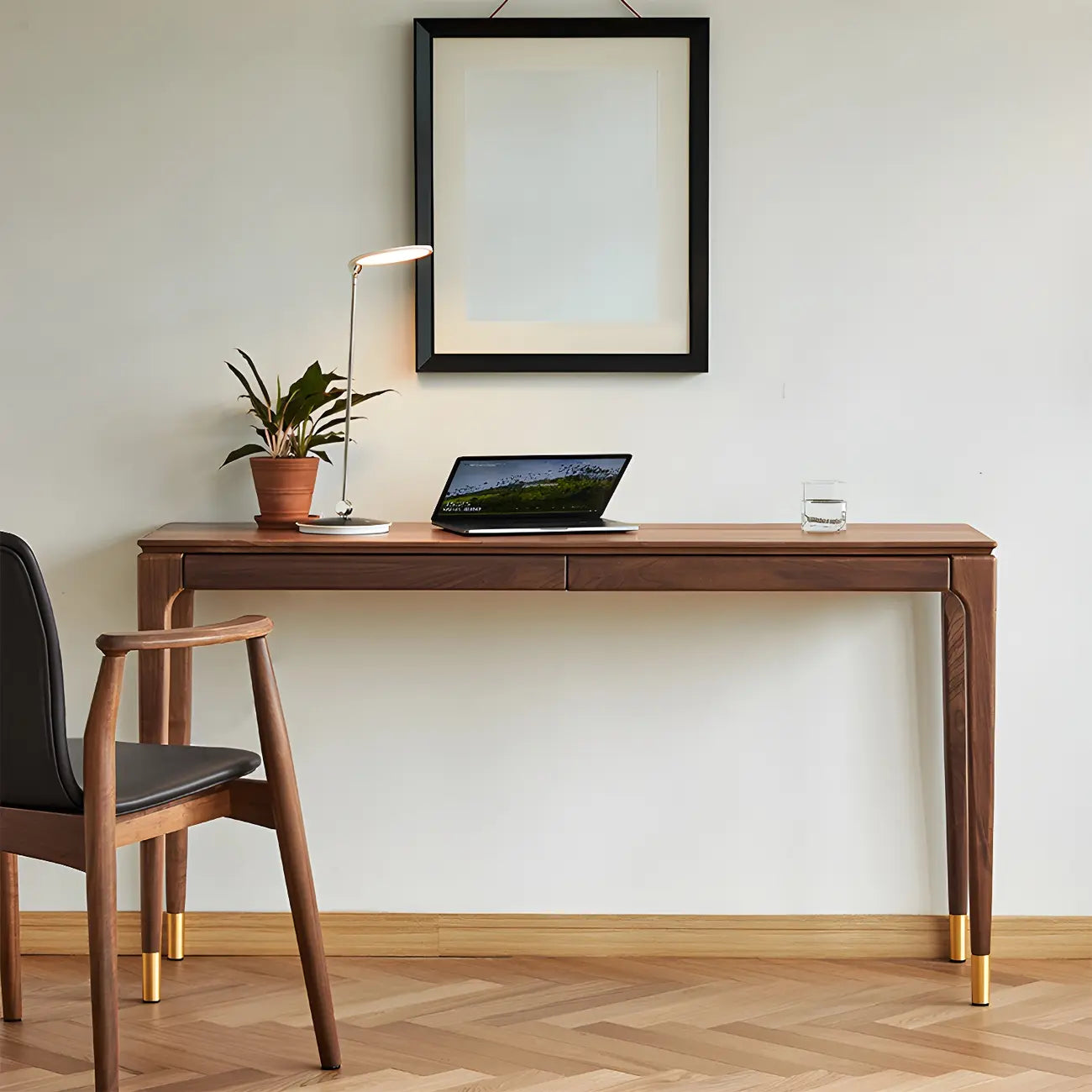 Natural Wood Entryway Console Table with Drawers