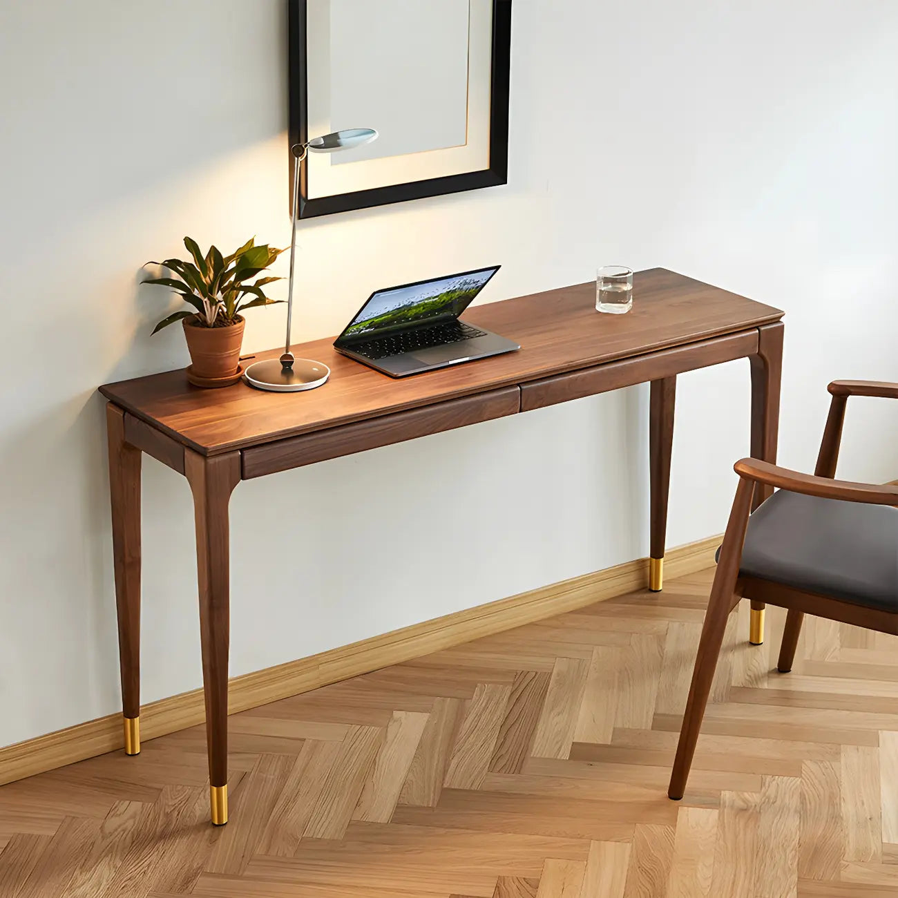 Natural Wood Entryway Console Table with Drawers
