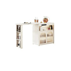 Modern Stone Bar Table with Wood Double Pedestal and Storage