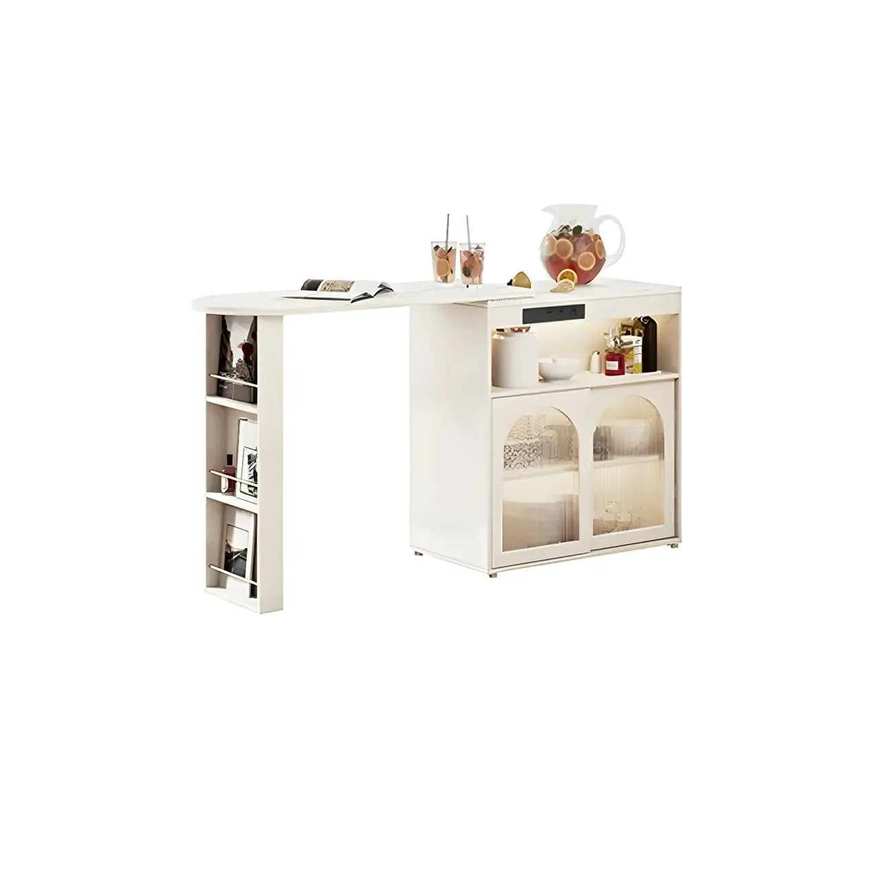 Modern Stone Bar Table with Wood Double Pedestal and Storage
