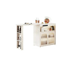 Modern Stone Bar Table with Wood Double Pedestal and Storage