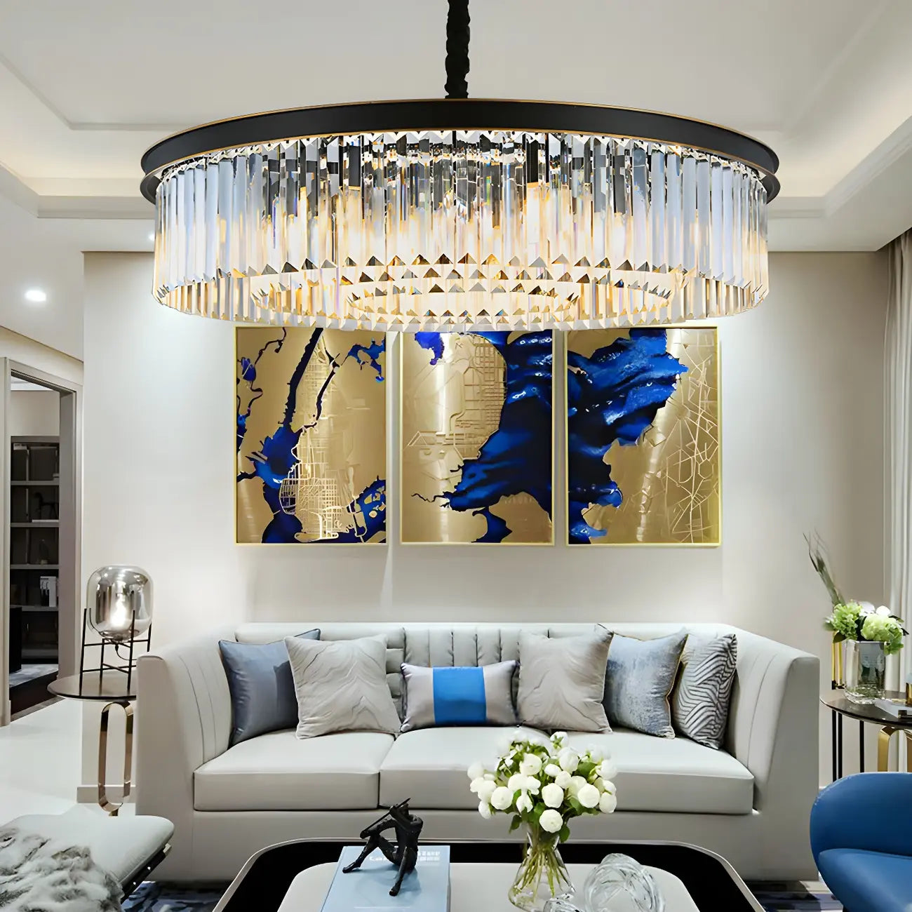 Modern Cylinder Crystal Chandelier Height Adjustable
