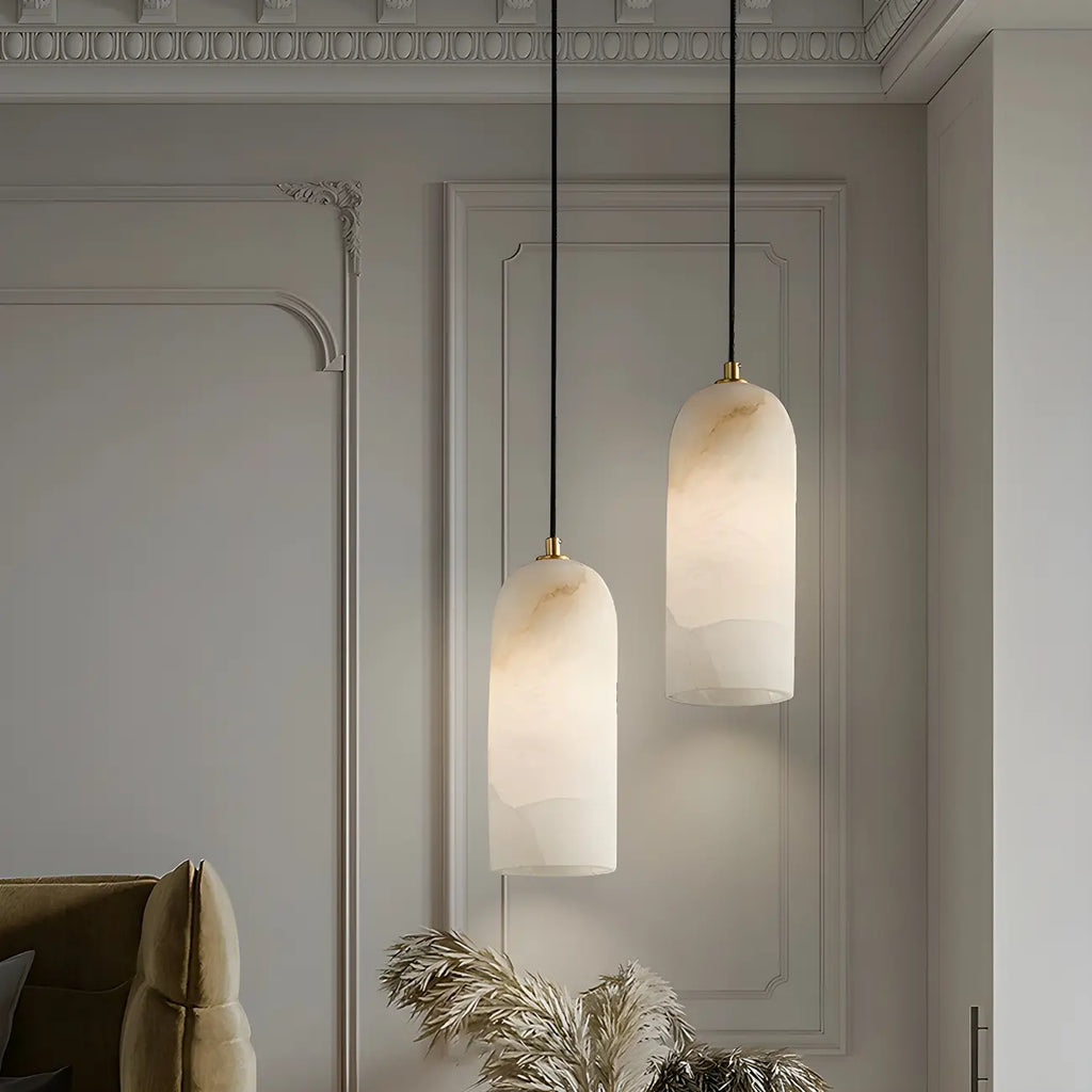 Modern Gold Bell Alabaster Adjustable Pendant Light