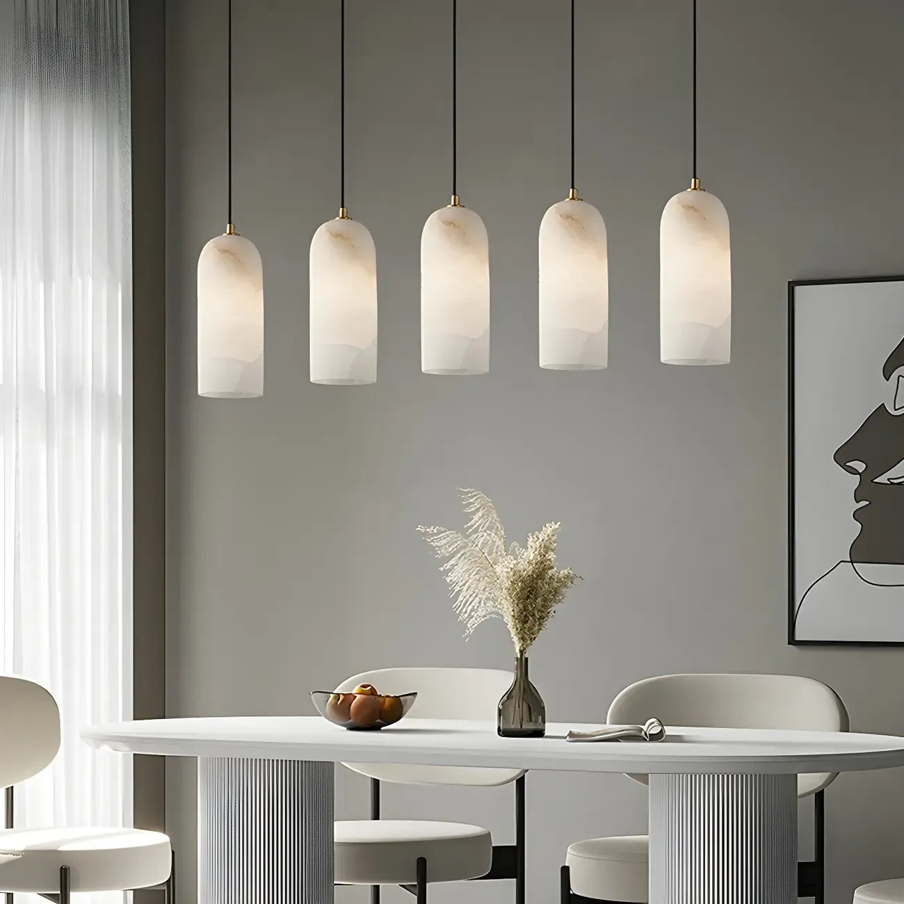 Modern Gold Bell Alabaster Adjustable Pendant Light